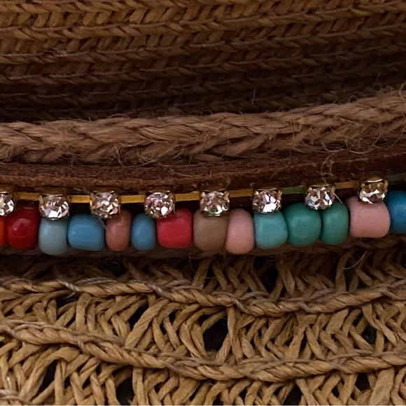 Scala Boston Proper Hat Women’s O/S Tan Paper Beaded Beach Boho Cowgirl NWT - Picture 7 of 9